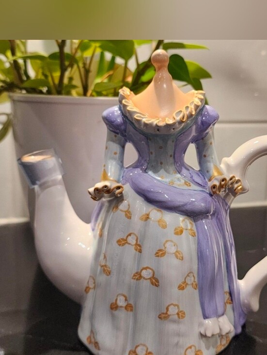 Other - Vintage Figural Lady Teapot | Hand-Decorated Porcelain | Purple Gown | Antique